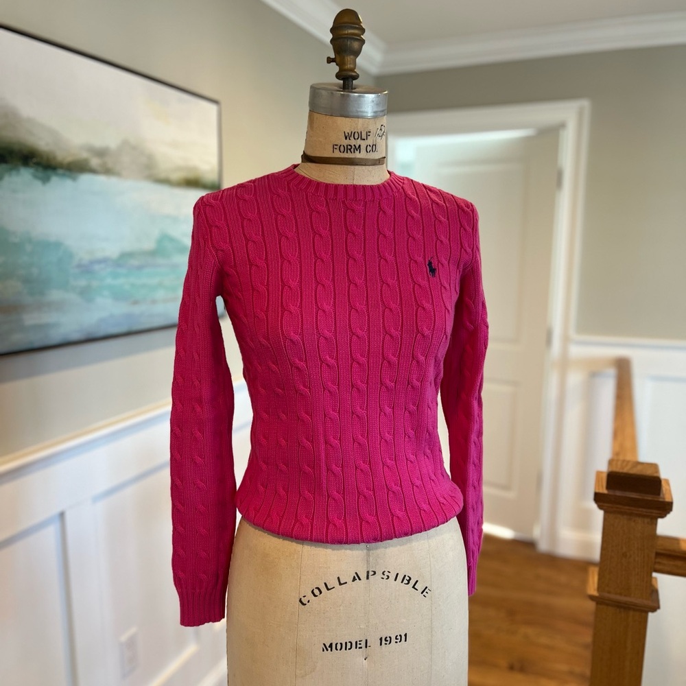Ralph Lauren Pink Cable Knit Crew Neck Sweater